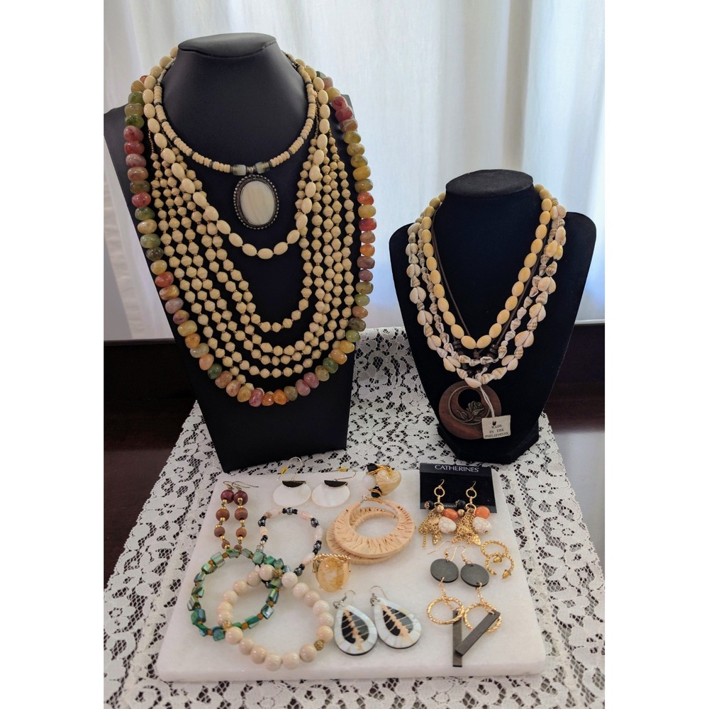 Vintage To Modern Boho Beach Chic Jewelry Lot Genuine Shell Mother Of Pearl Wood